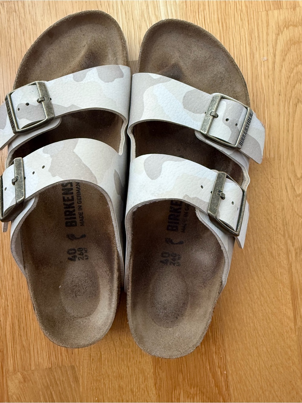 Birkenstock Arizona Sandals in White and Tan Camo